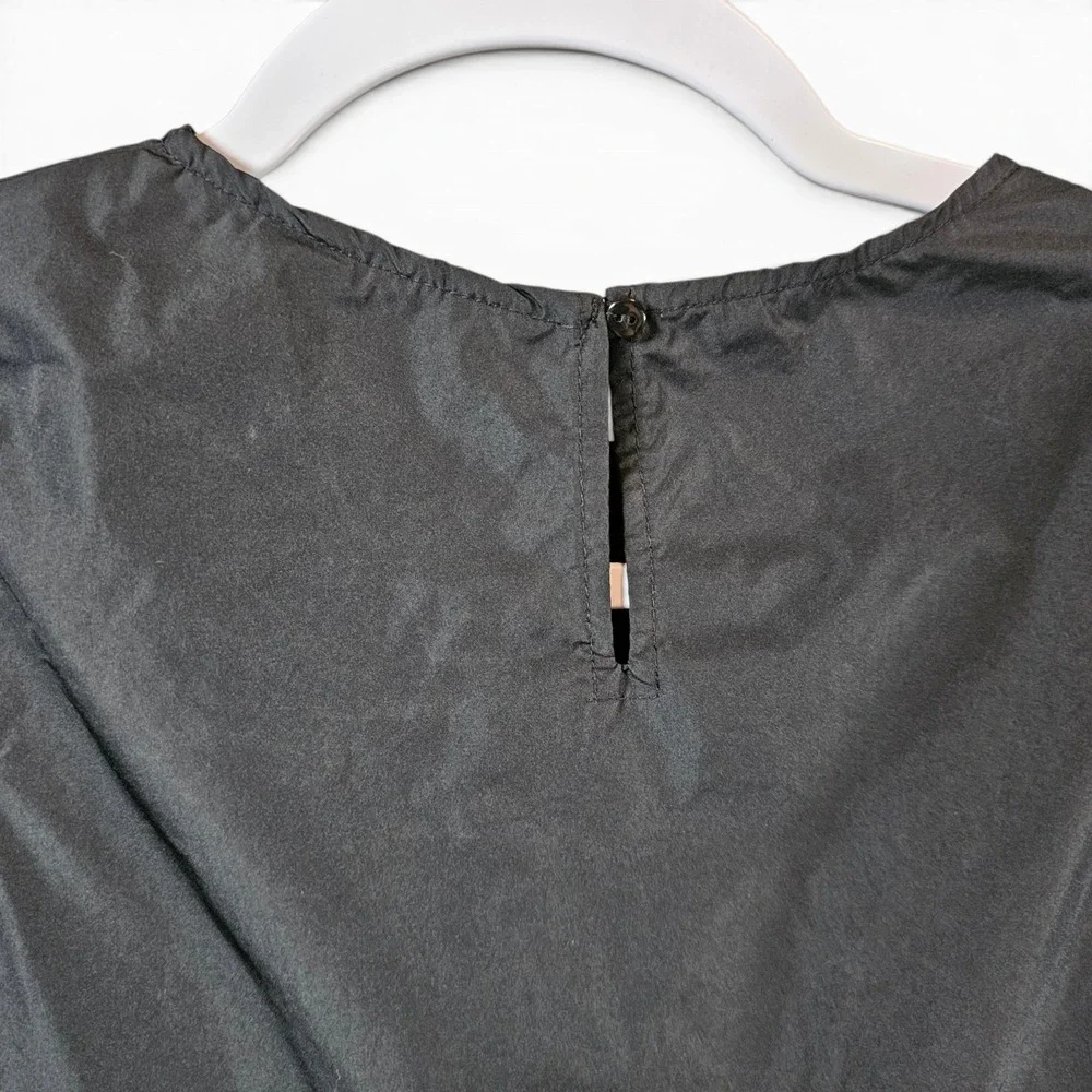 H&M Tiered Dress Kids Size 8 Black Excellent Puff Sleeve Taffeta Texture